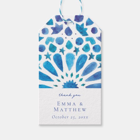 Waterverf Blauwe Tegel Cadeaulabel (Voorkant)