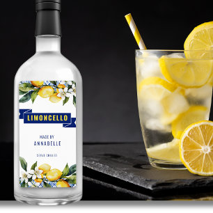 Waterverf Blauwe Tegels Citroenen Limocello Etiket