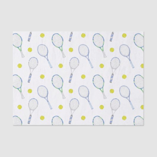 Waterverf Blauwe Tennisrackets Tissuepapier (Voorkant)