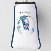 Waterverf Blauwe Uil en Rozen Girly Golfheadcover (Draai 90)