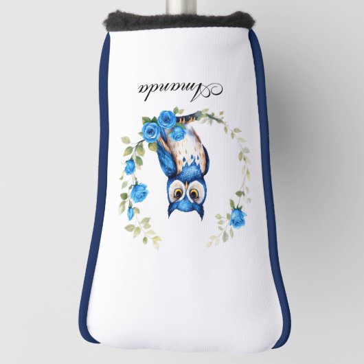 Waterverf Blauwe Uil en Rozen Girly Golfheadcover (Draai 90)