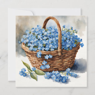 Waterverf blauwe vergeet-mij-niet bloemen in mand kaart
