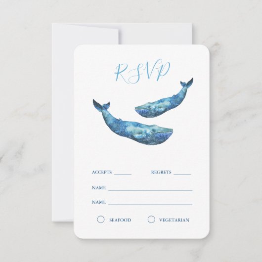 Waterverf blauwe vinvis RSVP Kaartje (Voorkant)