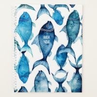 Waterverf blauwe vis | Nautisch docent & Kantoor