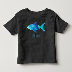 Waterverf Blauwe Vis Oceaan Kinder Gepersonaliseer Shirts