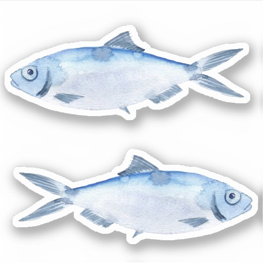 Waterverf Blauwe Vis Vinyl Sticker (Voorkant)