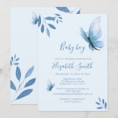 Waterverf blauwe vlinder bloemige babyshower kaart (Voorkant / Achterkant)