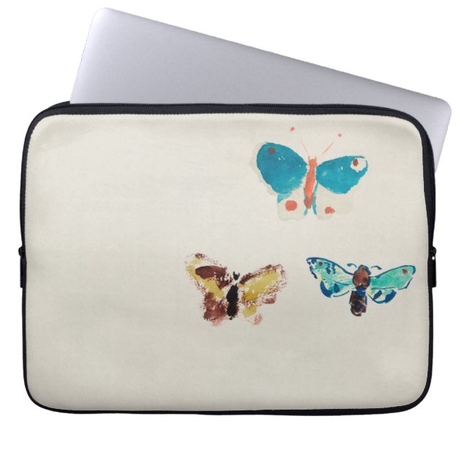 Waterverf  blauwe vlinders. Odilon Redon Laptop Sleeve (Voorkant)