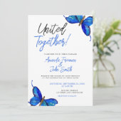 Waterverf Blauwe Vlinders Verbluffende Bruiloft Kaart (Staand voorkant)
