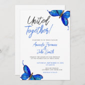 Waterverf Blauwe Vlinders Verbluffende Bruiloft Kaart (Voorkant / Achterkant)
