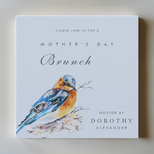Waterverf Blauwe Vogel Moederdag Brunch Uitnodigin Kaart