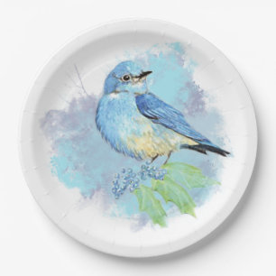 Waterverf Blauwe Vogel Mooie Blauwe Tuinvogel Kuns Papieren Bordje