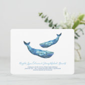 Waterverf blauwe walvis bruiloft 1 kaart (Staand voorkant)