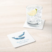 Waterverf blauwe walvis bruiloft vierkante kartonnen onderzetter (Insitu)