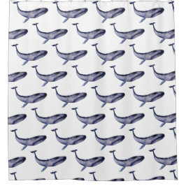 Waterverf blauwe walvis douchegordijn