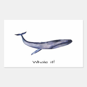 Waterverf blauwe walvis rechthoekige sticker