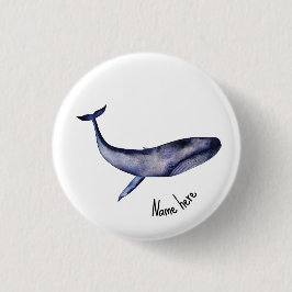 Waterverf blauwe walvis ronde button 3,2 cm