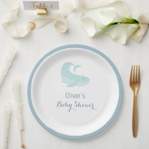 Waterverf Blauwe walvisOcean Fish Baby shower Papieren Bordje
