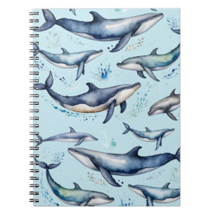 Waterverf Blauwe Walvissen en Dolfijnen, zee Notitieboek