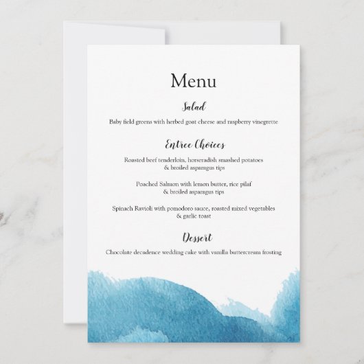 Waterverf blauwe wasbruiloft/-evenementmenu's bedankkaart (Voorkant)