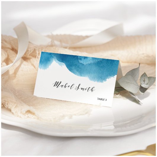 Waterverf Blauwe Wash Place Card