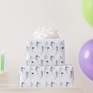 Waterverf Blauwe Wilde Bloem Bruiloft Cadeaupapier