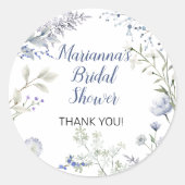 Waterverf Blauwe Wilde Bloem Bruiloft Feest Ronde Sticker (Voorkant)