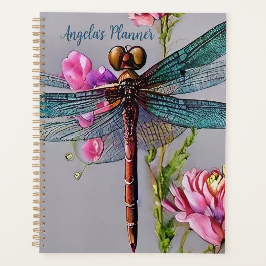 Waterverf Blauwe Wing Dragonfly Personaliseer Plan Planner (Voorkant)