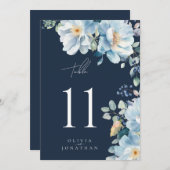 Waterverf Blauwe Winter Bloemen Trouwtafel Nummer (Voorkant / Achterkant)