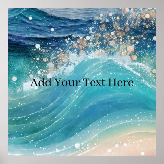 Waterverf Blauwe Witte Oceaan Wave Aangepaste Foto Poster (Voorkant)