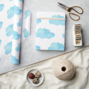 Waterverf Blauwe wolken Cadeaupapier