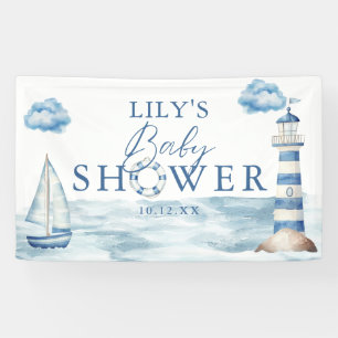 Waterverf Blauwe Zeevaart Baby Shower Welkom Spandoek