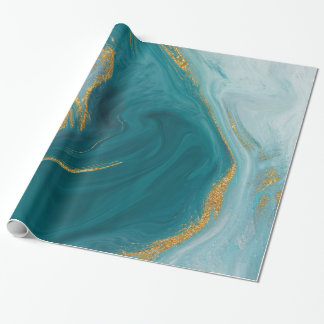Waterverf Blauwgroen en Faux Gold Geode Cadeaupapier