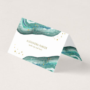 Waterverf Blauwgroen en Faux Gold Geode Visitekaartjes