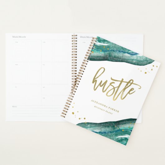 Waterverf Blauwgroen en Gold Geode | Hustle Planner (Display)