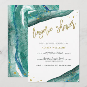 Waterverf Blauwgroen en Gold Geode Lingerie Shower Kaart