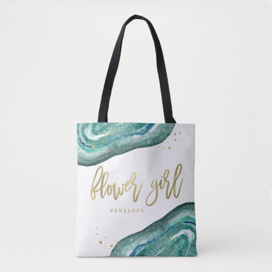 Waterverf Blauwgroen en Gold Look Geode | BLOEMENM Tote Bag (Voorkant)