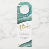 Waterverf Blauwgroen en Gouden Geode | Bedankt Flessenhanger (Voorkant)