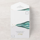Waterverf Blauwgroen en Gouden Geode Bruiloft All In One Uitnodiging (Buitenkant)