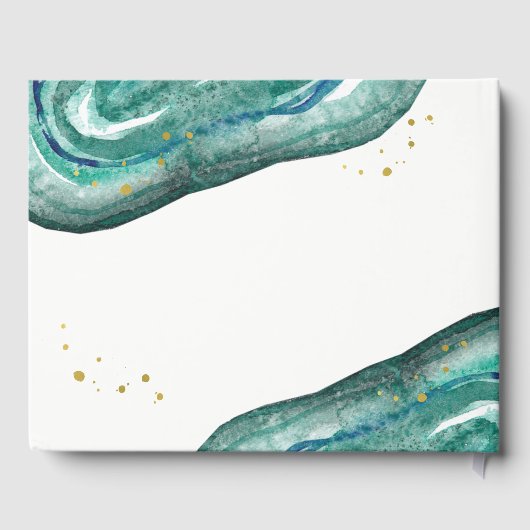 Waterverf Blauwgroen en Gouden Geode Bruiloft Gastenboek (Achterkant)