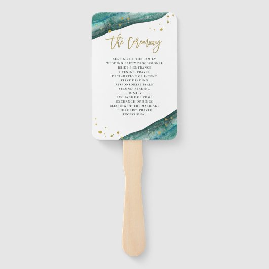 Waterverf Blauwgroen en Gouden Geode Bruiloft Welk Handwaaier (Achterkant)
