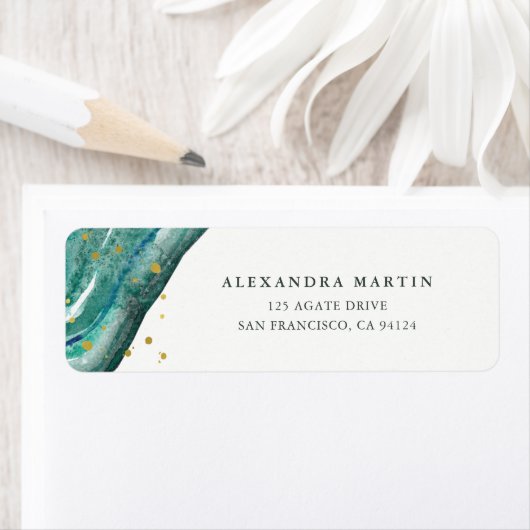 Waterverf Blauwgroen en Gouden Geode Etiket (Insitu)