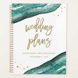 Waterverf Blauwgroen en Gouden Geode Huwelijkspl Planner