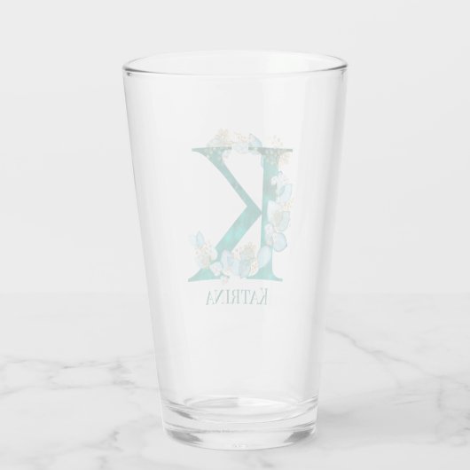 Waterverf Blauwgroen en Gouden Monogram Letter K Glas (Achterkant)