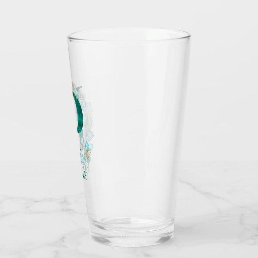 Waterverf Blauwgroen en Gouden Monogram Letter P Glas (Links)