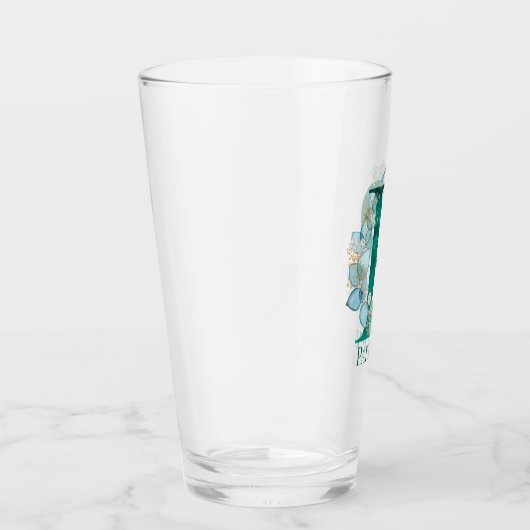 Waterverf Blauwgroen en Gouden Monogram Letter P Glas (Rechts)