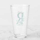 Waterverf Blauwgroen en Gouden Monogram Letter R Glas (Achterkant)