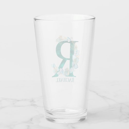 Waterverf Blauwgroen en Gouden Monogram Letter R Glas (Achterkant)