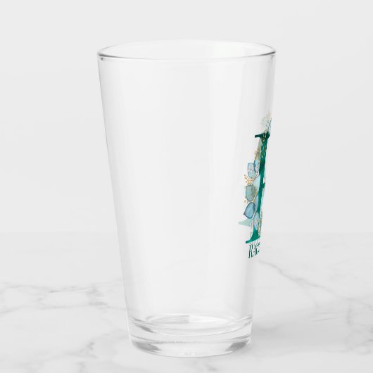 Waterverf Blauwgroen en Gouden Monogram Letter R Glas (Rechts)