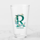 Waterverf Blauwgroen en Gouden Monogram Letter R Glas (Voorkant)